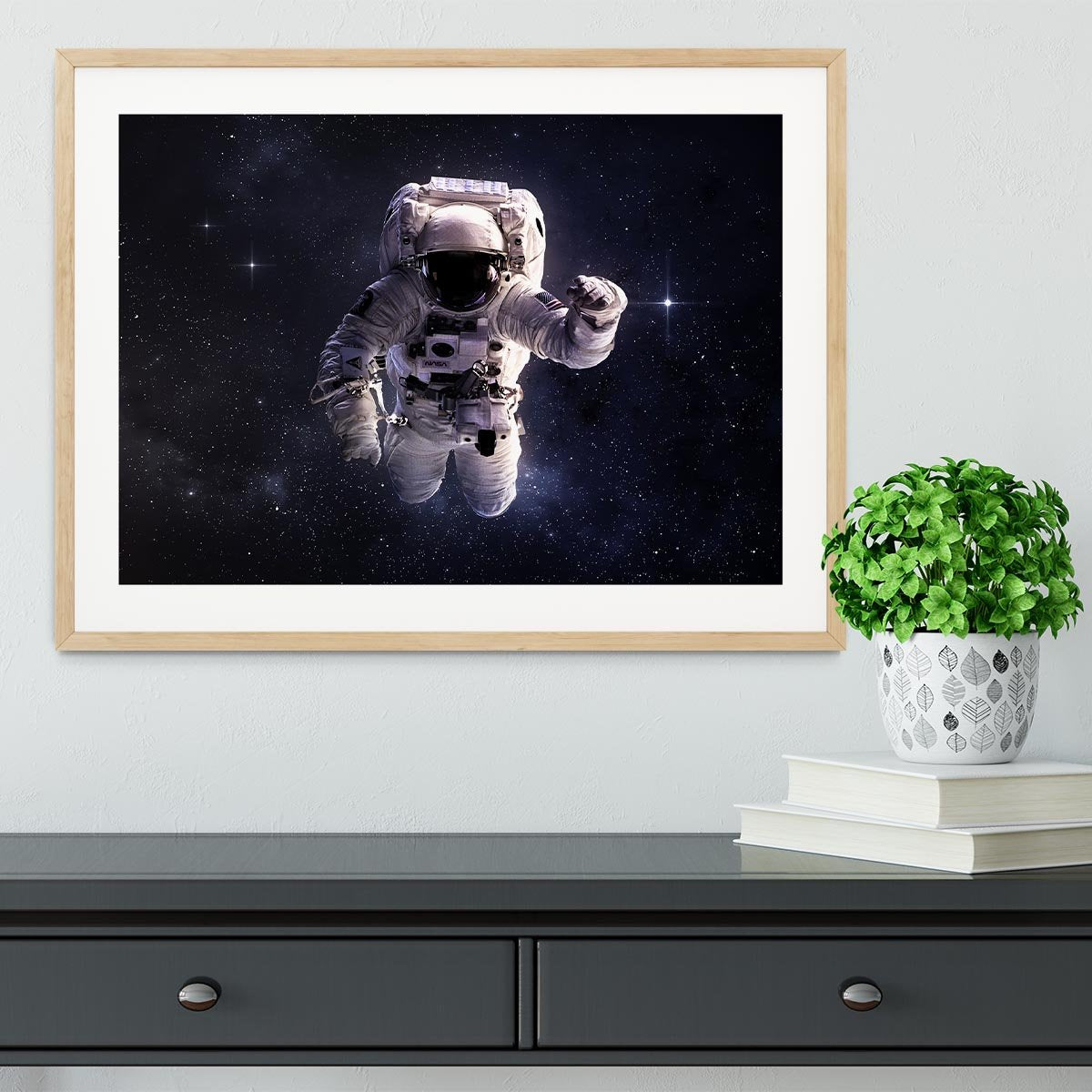 Astronaut in outer space with stars Framed Print - Canvas Art Rocks - 3