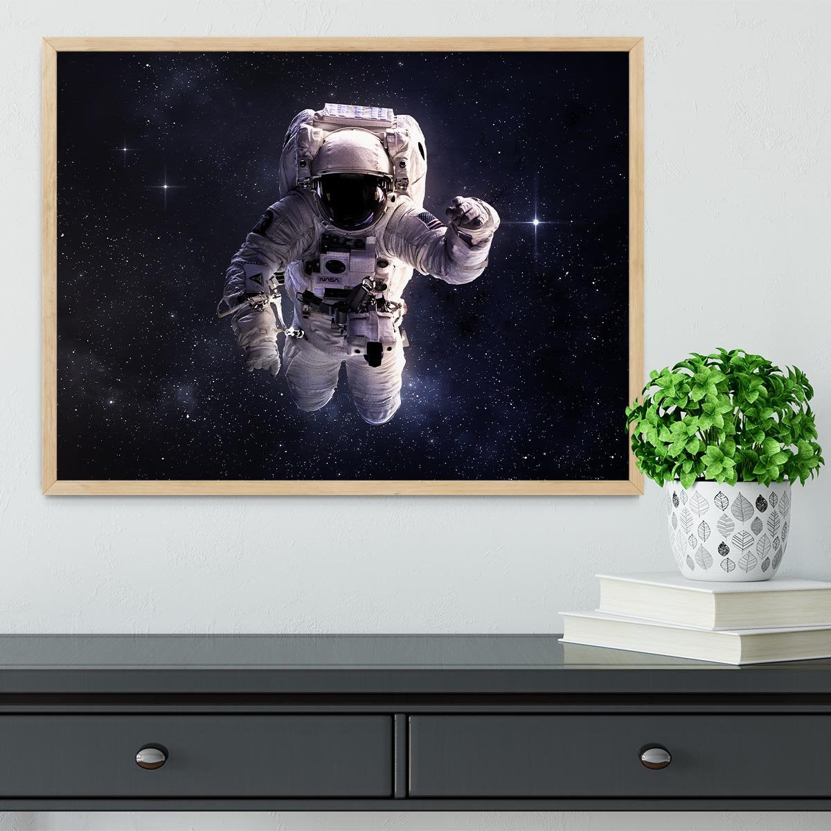 Astronaut in outer space with stars Framed Print - Canvas Art Rocks - 4