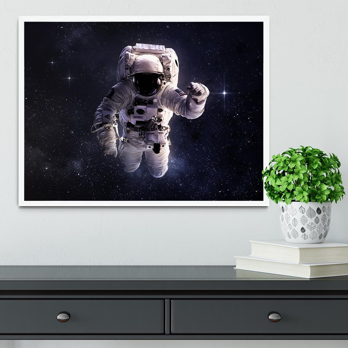 Astronaut in outer space with stars Framed Print - Canvas Art Rocks -6