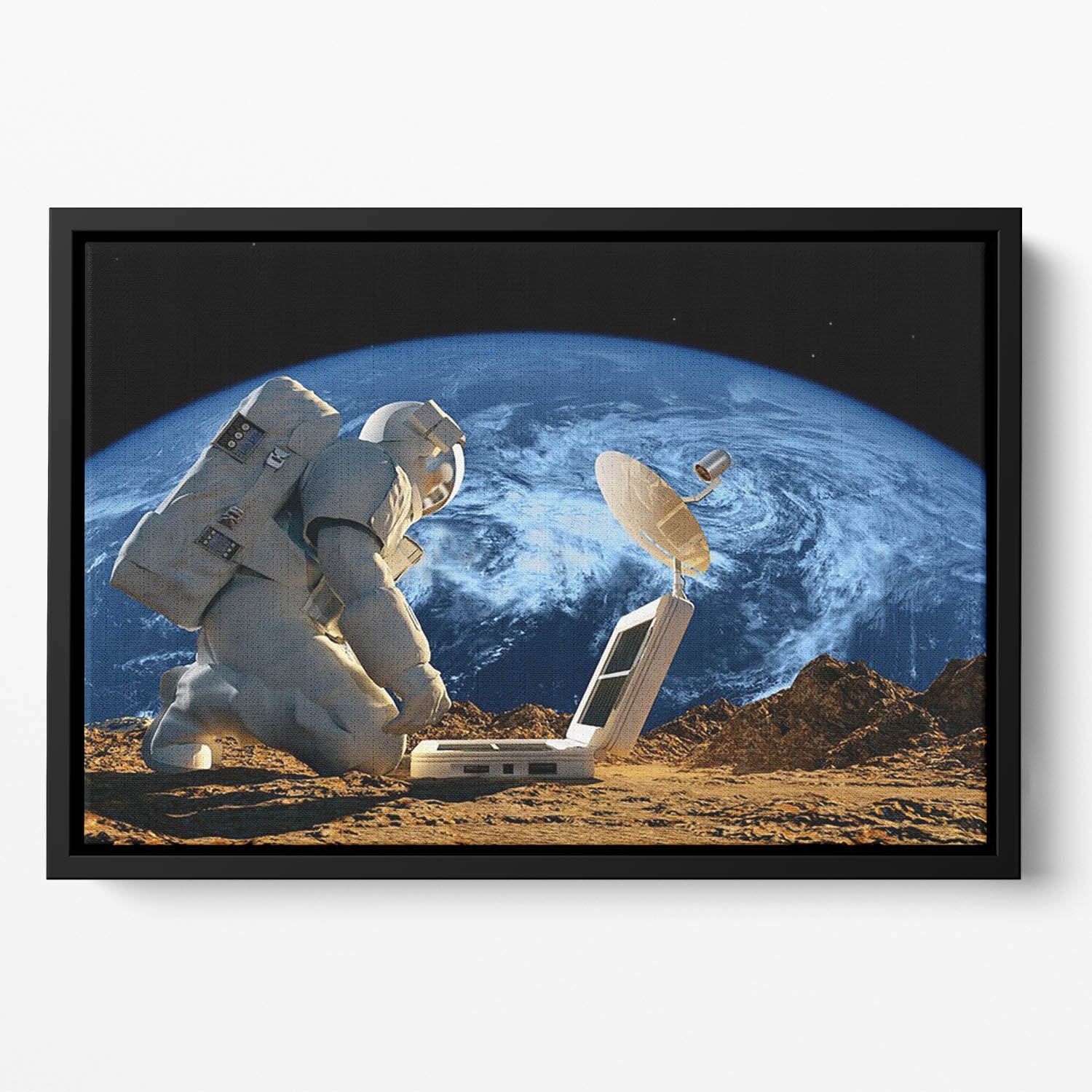Astronaut working on the Moon Floating Framed Canvas