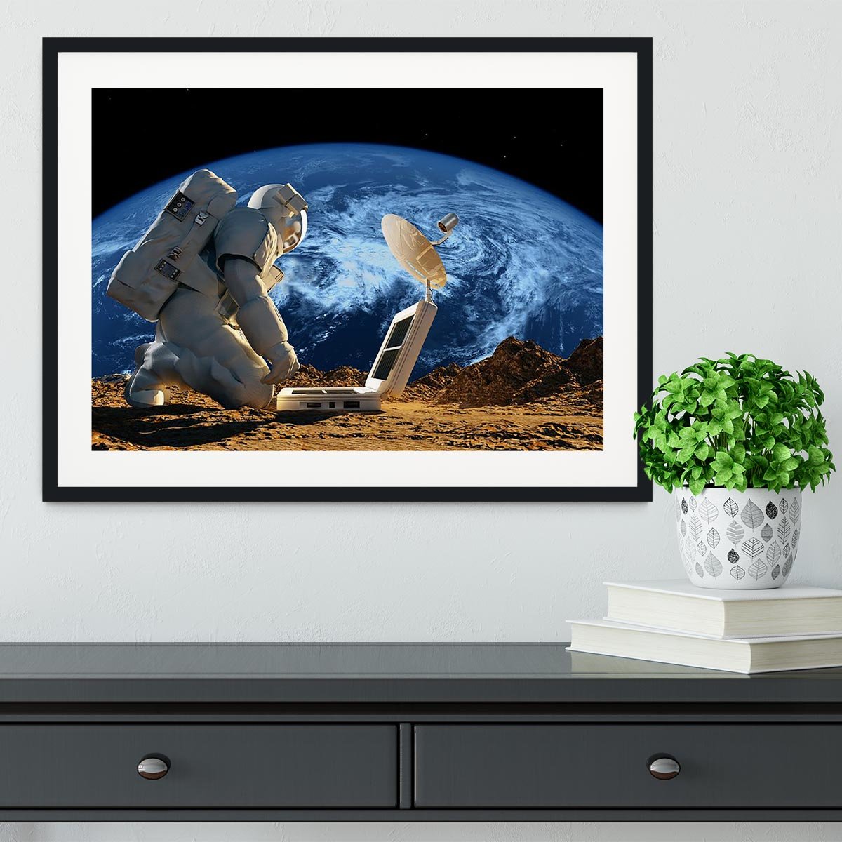Astronaut working on the Moon Framed Print - Canvas Art Rocks - 1