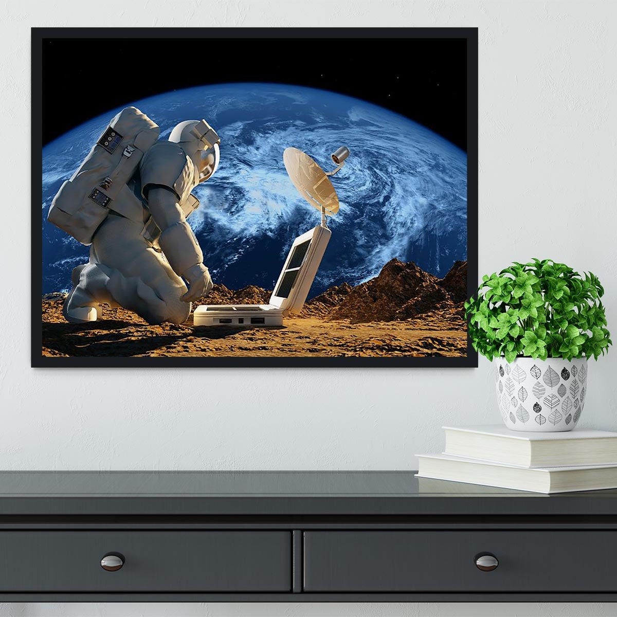 Astronaut working on the Moon Framed Print - Canvas Art Rocks - 2