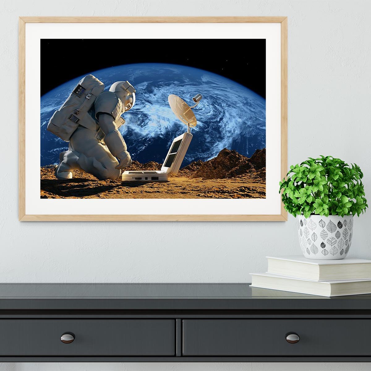 Astronaut working on the Moon Framed Print - Canvas Art Rocks - 3