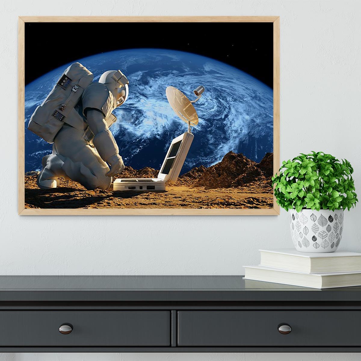 Astronaut working on the Moon Framed Print - Canvas Art Rocks - 4