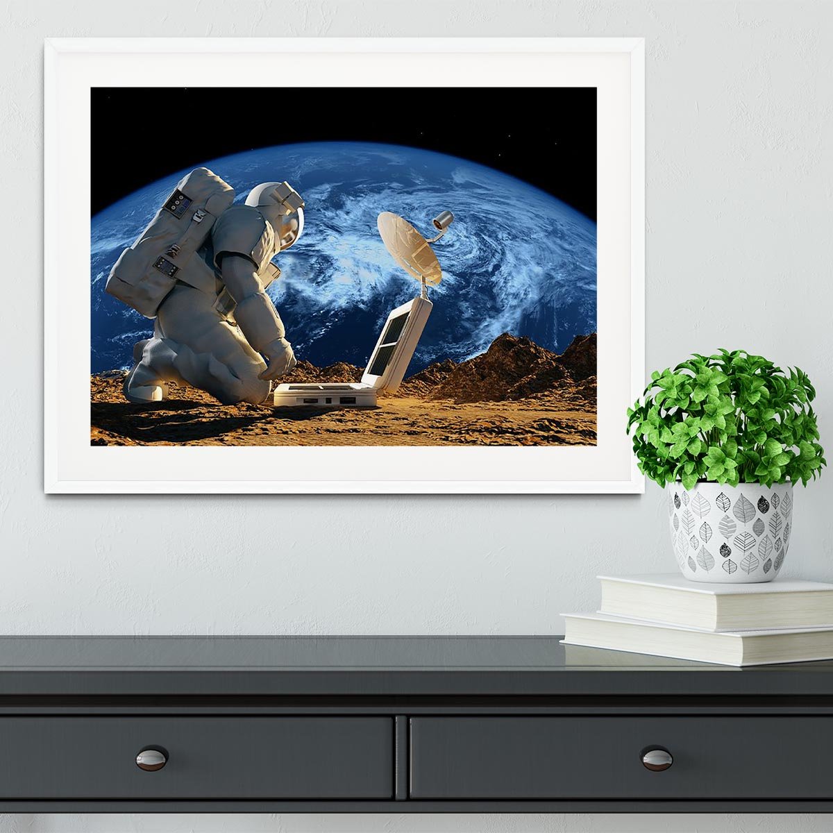 Astronaut working on the Moon Framed Print - Canvas Art Rocks - 5
