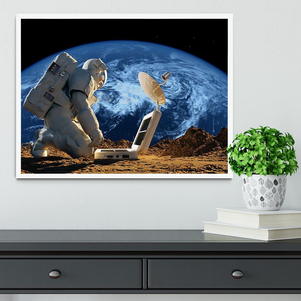 Astronaut working on the Moon Framed Print - Canvas Art Rocks -6