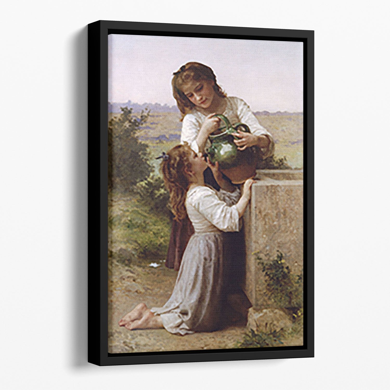 At The Fountain By Bouguereau Floating Framed Canvas
