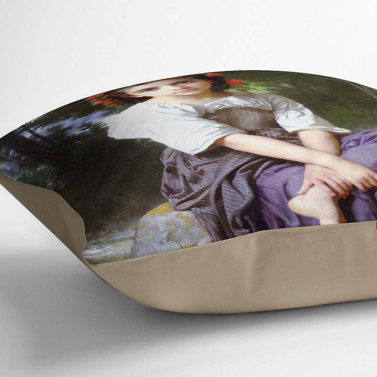At the Edge of the Brook 2 By Bouguereau Throw Pillow