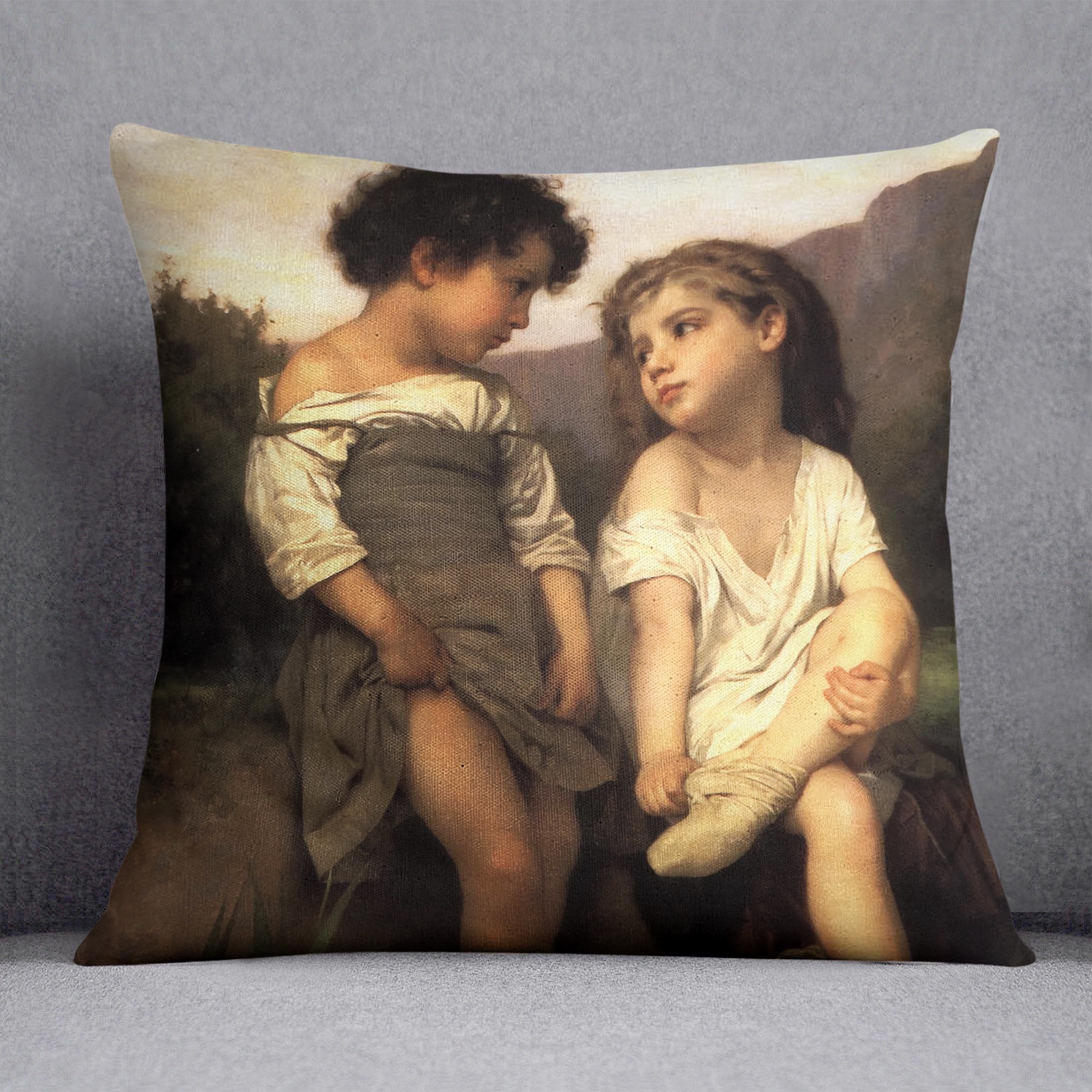 At the Edge of the Brook By Bouguereau Throw Pillow