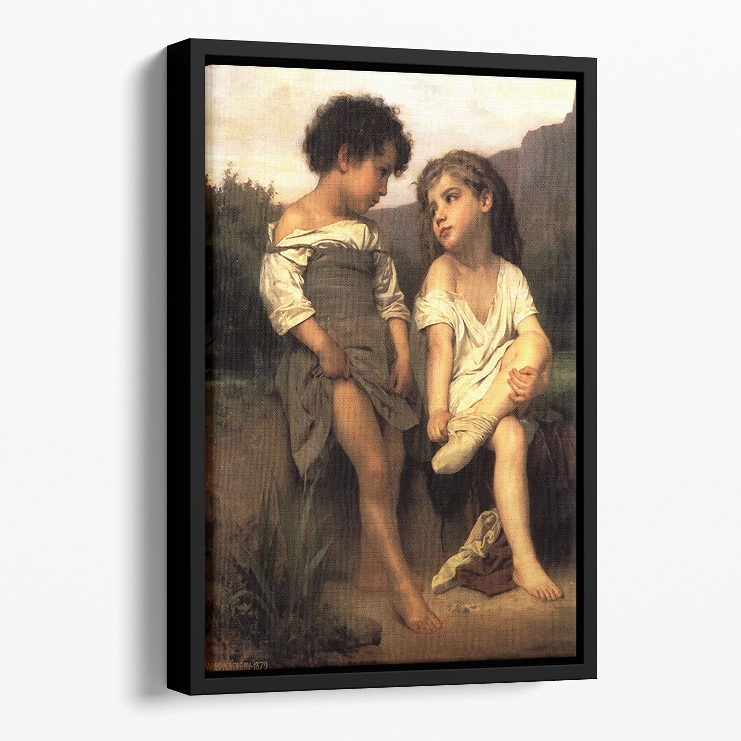 At the Edge of the Brook By Bouguereau Floating Framed Canvas