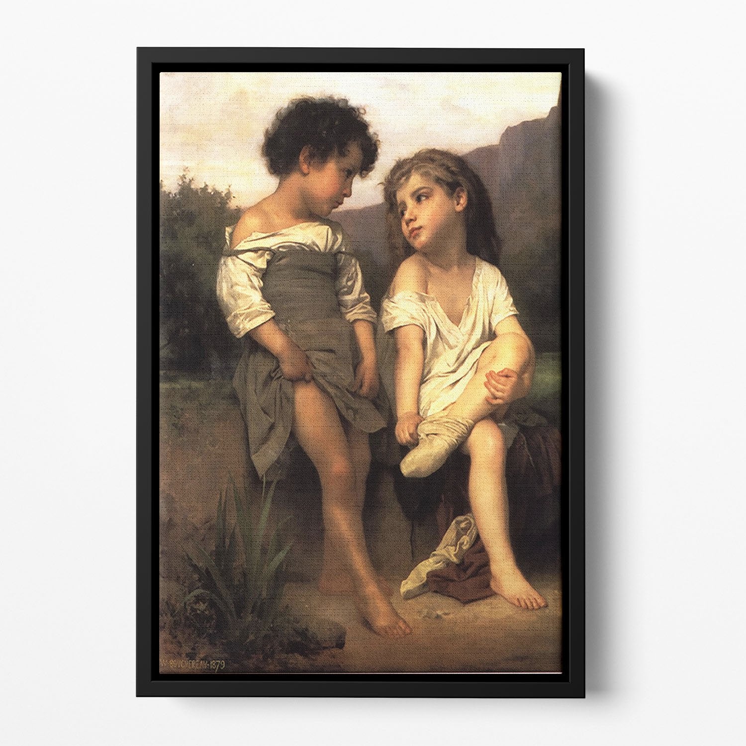 At the Edge of the Brook By Bouguereau Floating Framed Canvas