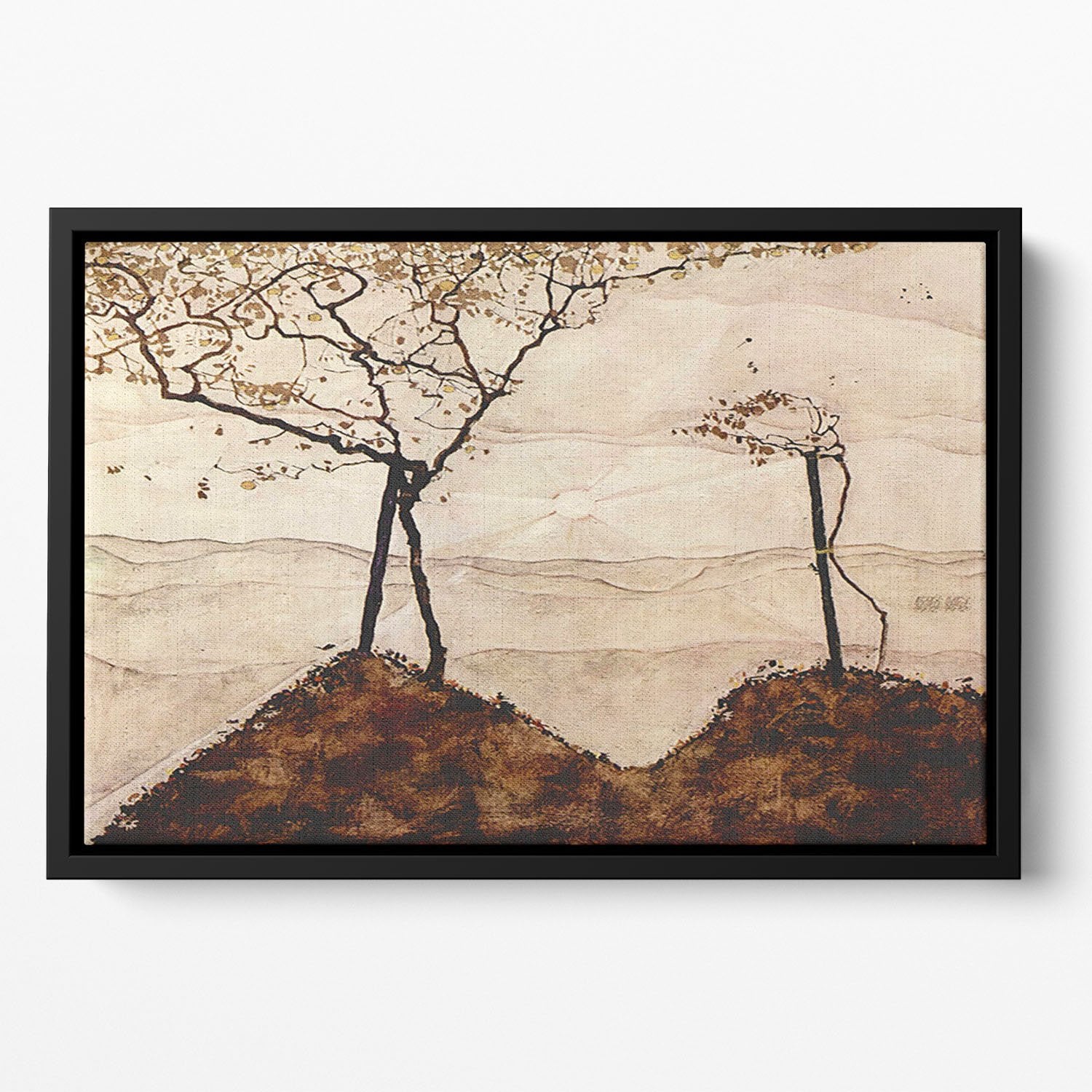 Autumn sun and trees by Egon Schiele Floating Framed Canvas