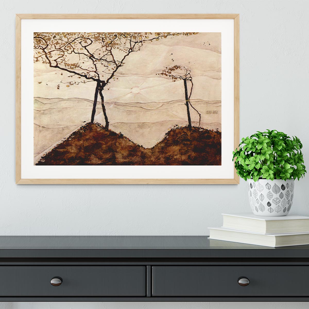 Autumn sun and trees by Egon Schiele Framed Print - Canvas Art Rocks - 3
