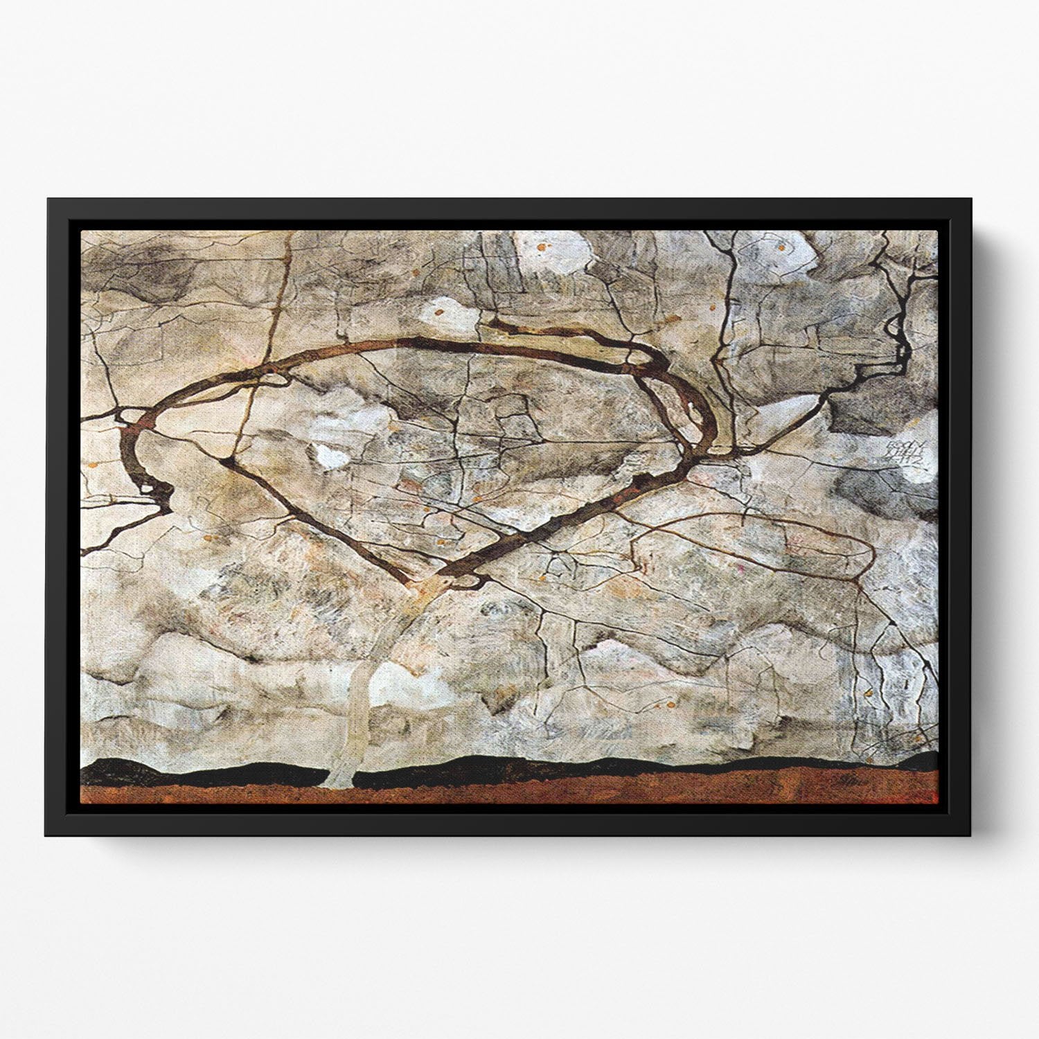 Autumn tree in the wind Egon Schiele Floating Framed Canvas