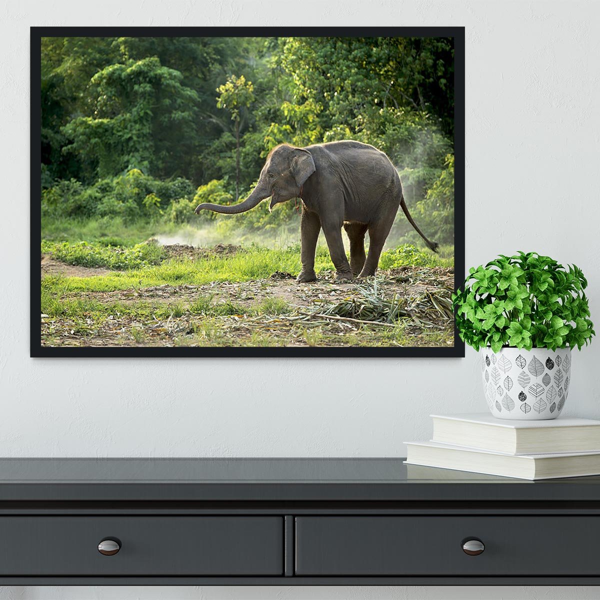 Baby elephant enjoy in open zoo Framed Print - Canvas Art Rocks - 2
