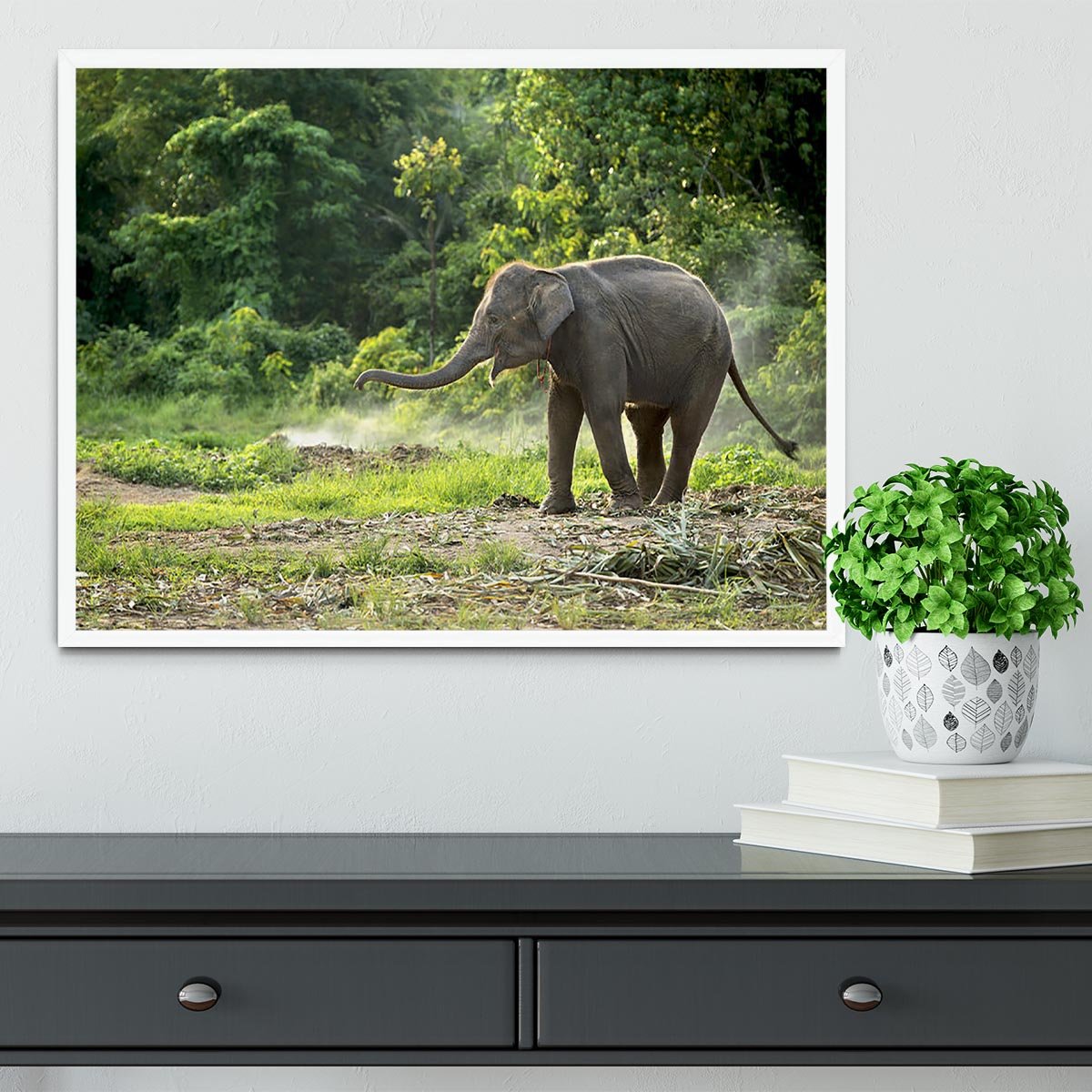 Baby elephant enjoy in open zoo Framed Print - Canvas Art Rocks -6