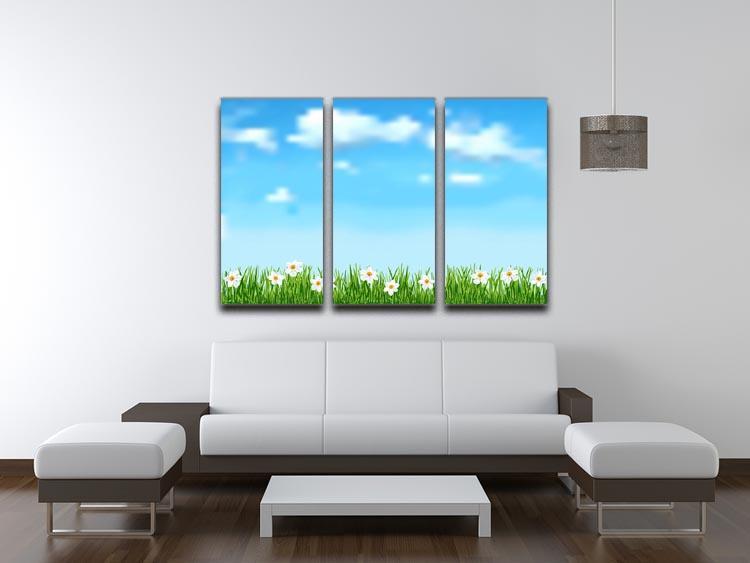 Background with grass and white flowers 3 Split Panel Canvas Print - Canvas Art Rocks - 3