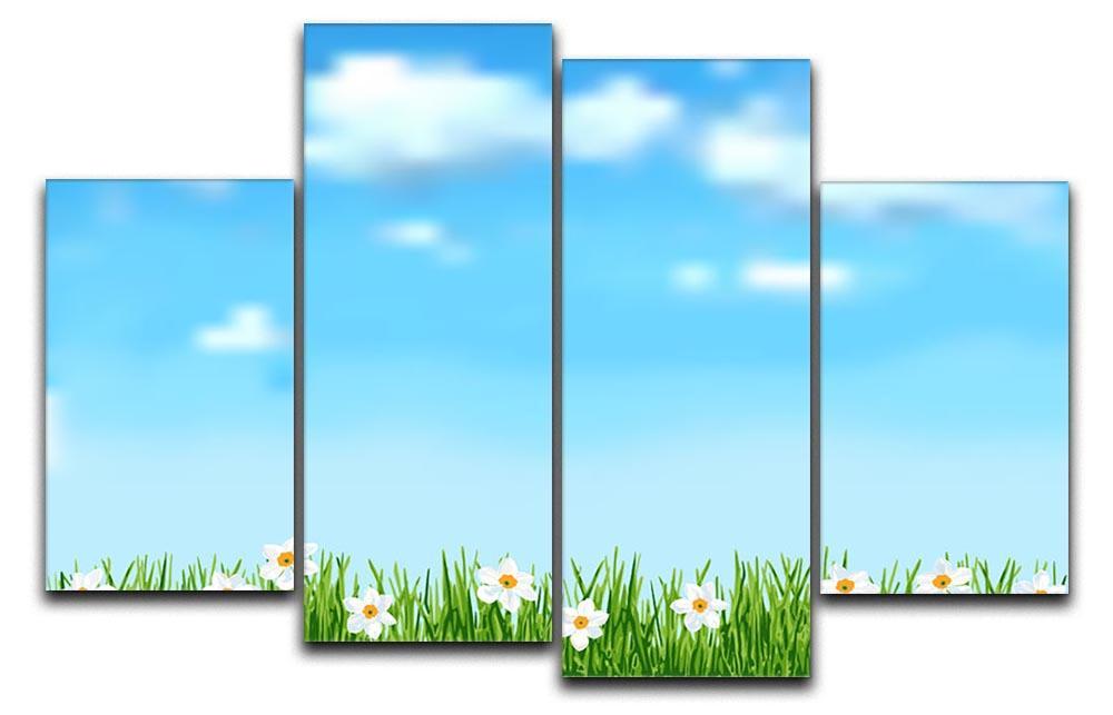 Background with grass and white flowers 4 Split Panel Canvas  - Canvas Art Rocks - 1