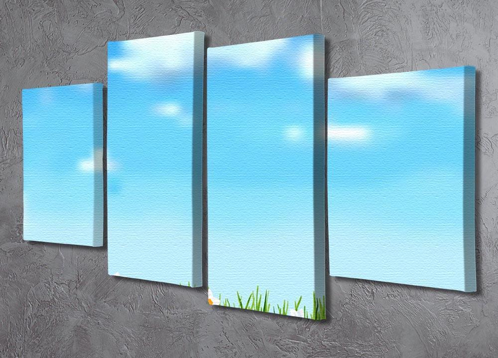 Background with grass and white flowers 4 Split Panel Canvas  - Canvas Art Rocks - 2