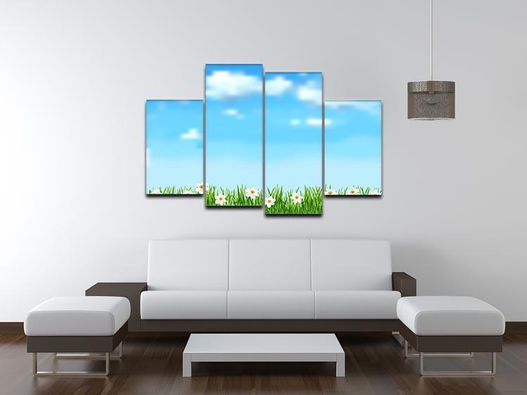Background with grass and white flowers 4 Split Panel Canvas  - Canvas Art Rocks - 3