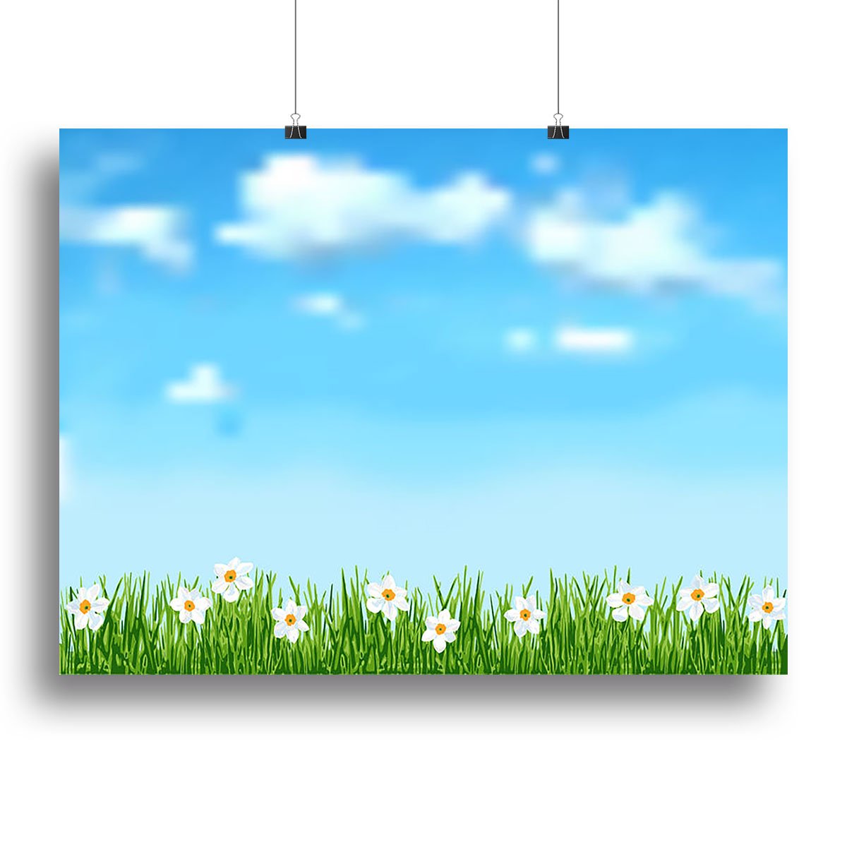 Background with grass and white flowers Canvas Print or Poster