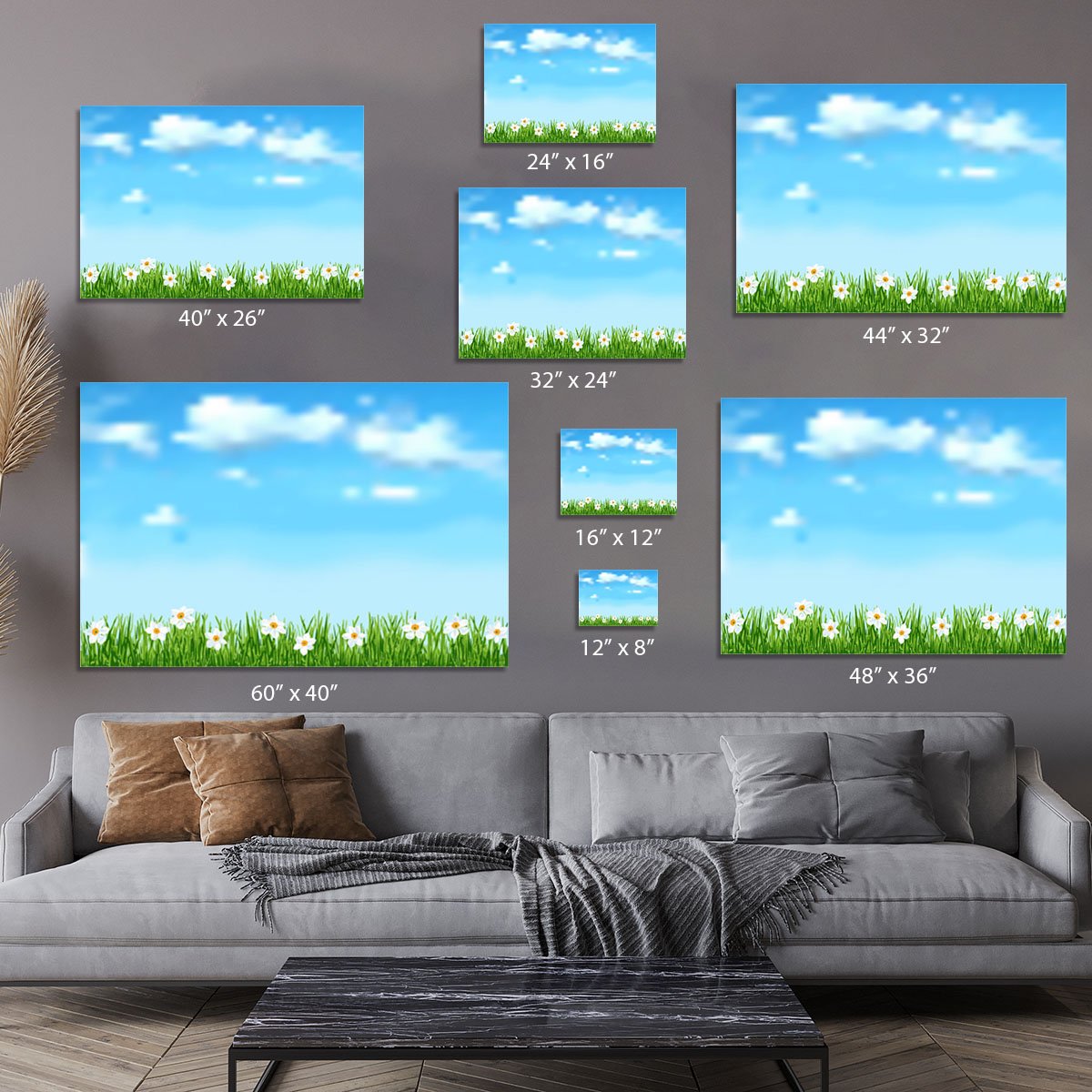 Background with grass and white flowers Canvas Print or Poster