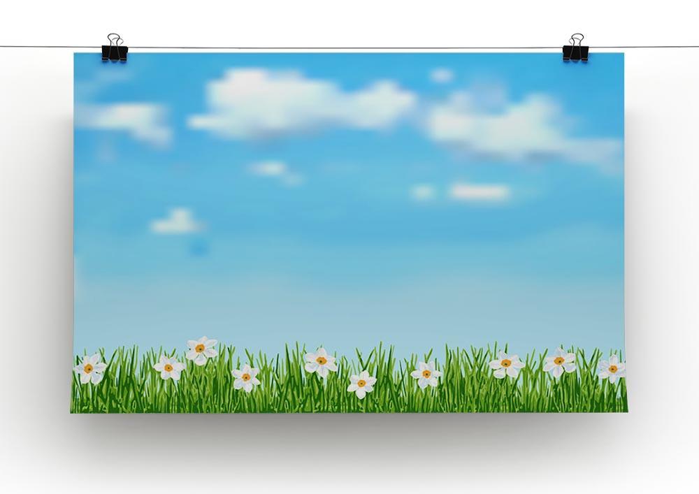 Background with grass and white flowers Canvas Print or Poster - Canvas Art Rocks - 2