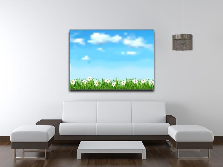 Background with grass and white flowers Canvas Print or Poster - Canvas Art Rocks - 4
