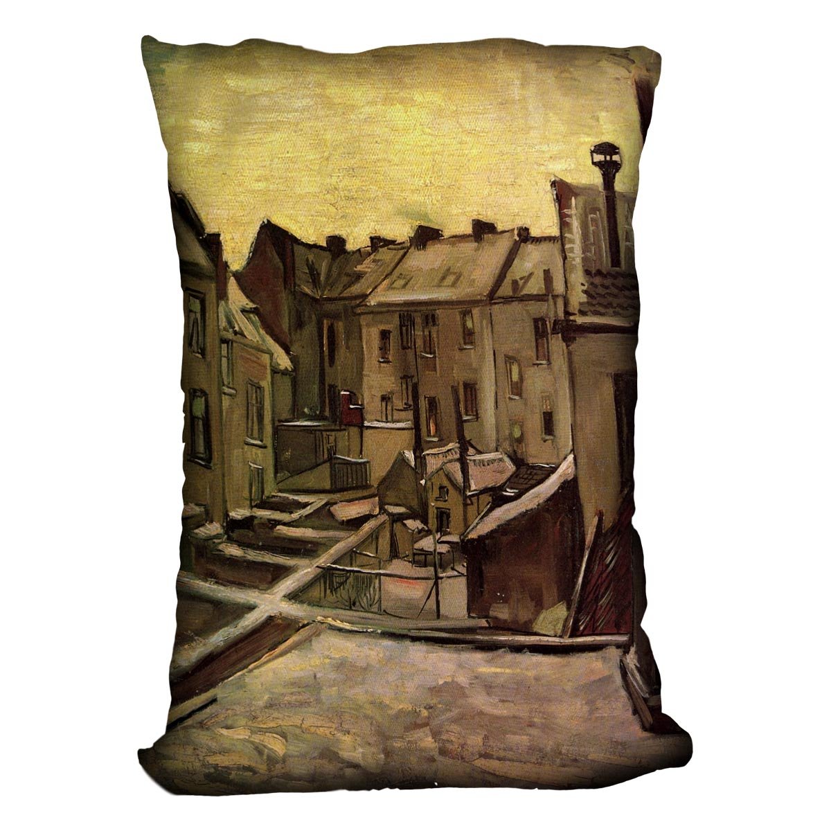 Backyards of Old Houses in Antwerp in the Snow by Van Gogh Throw Pillow