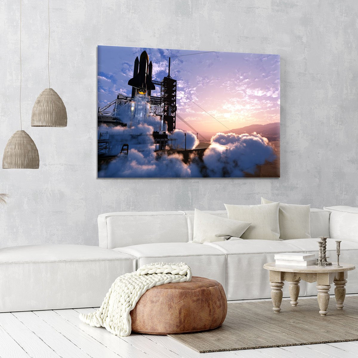 Baikonur with the spacecraft against the sky Canvas Print or Poster