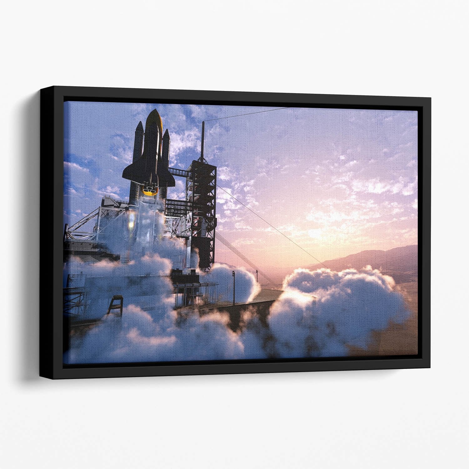 Baikonur with the spacecraft against the sky Floating Framed Canvas
