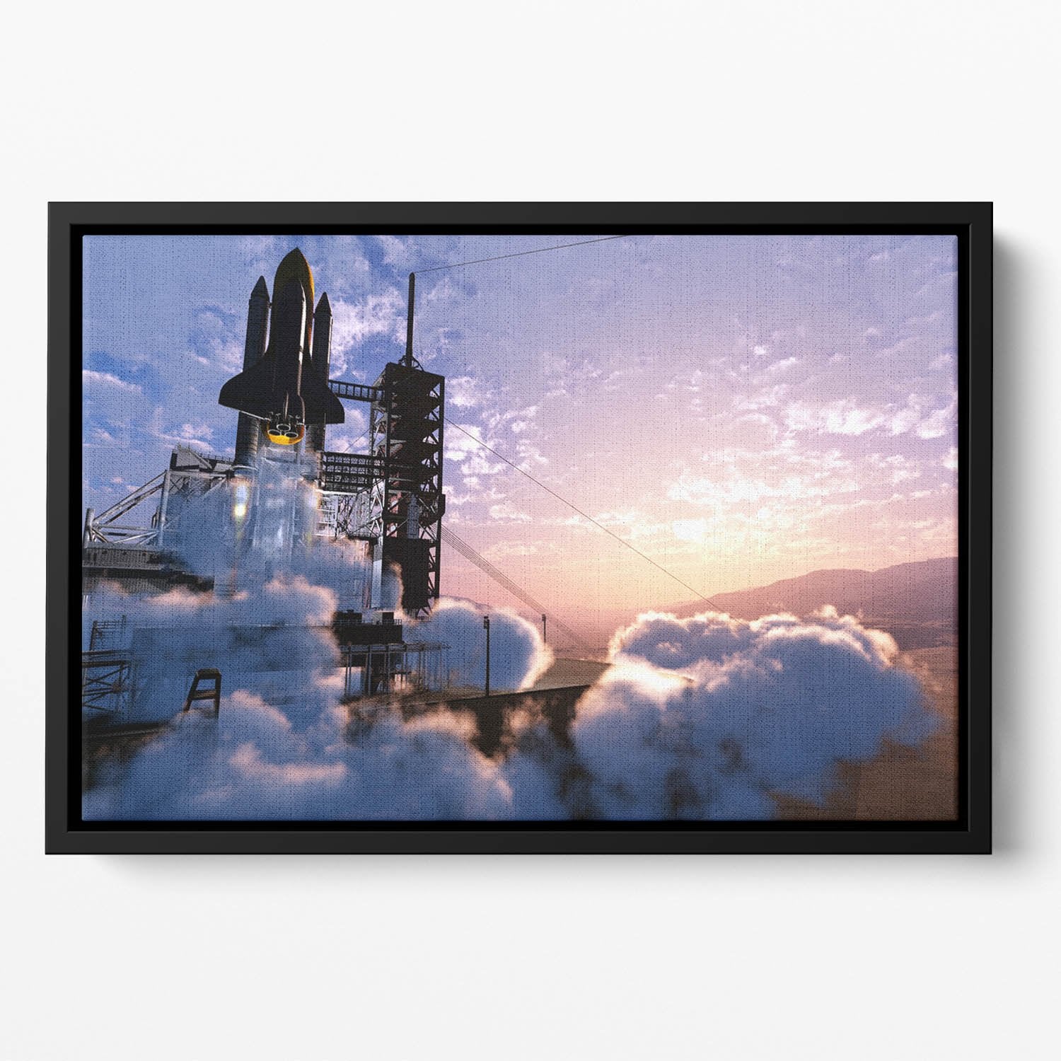 Baikonur with the spacecraft against the sky Floating Framed Canvas