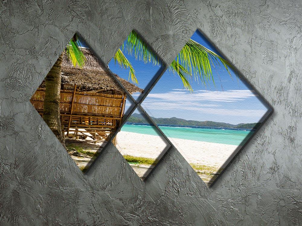 Bamboo hut on a tropical beach 4 Square Multi Panel Canvas - Canvas Art Rocks - 2