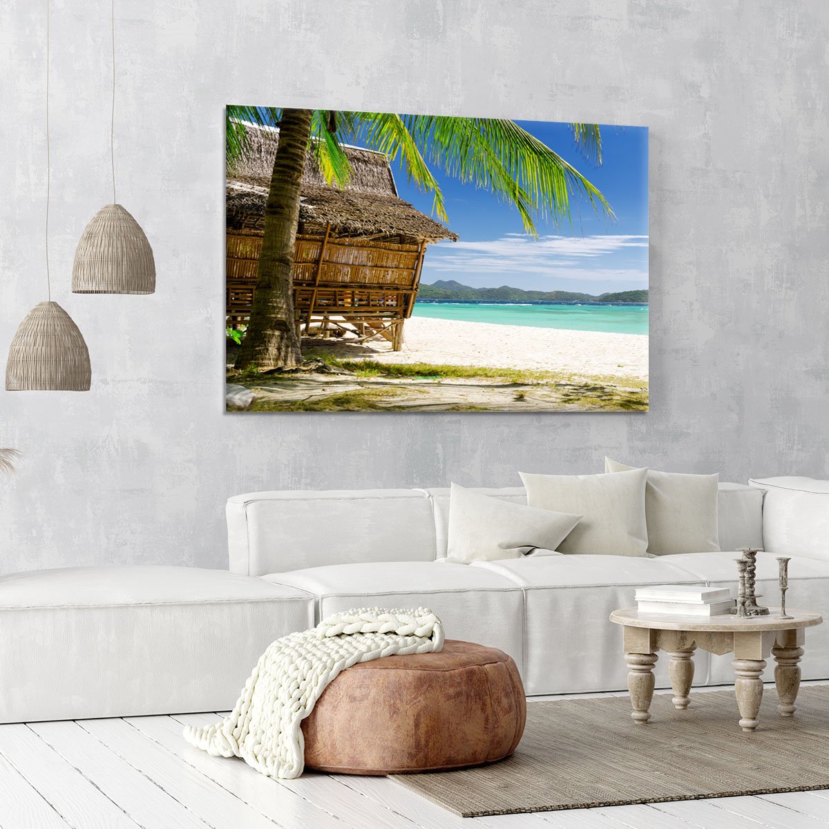 Bamboo hut on a tropical beach Canvas Print or Poster