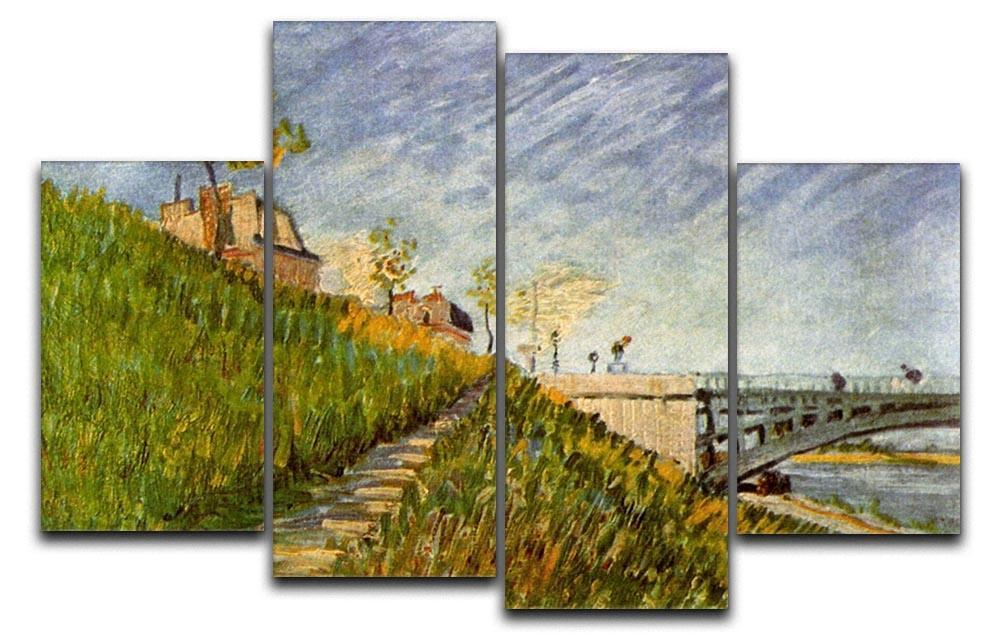 Banks of the Seine with Pont de Clichy by Van Gogh 4 Split Panel Canvas  - Canvas Art Rocks - 1
