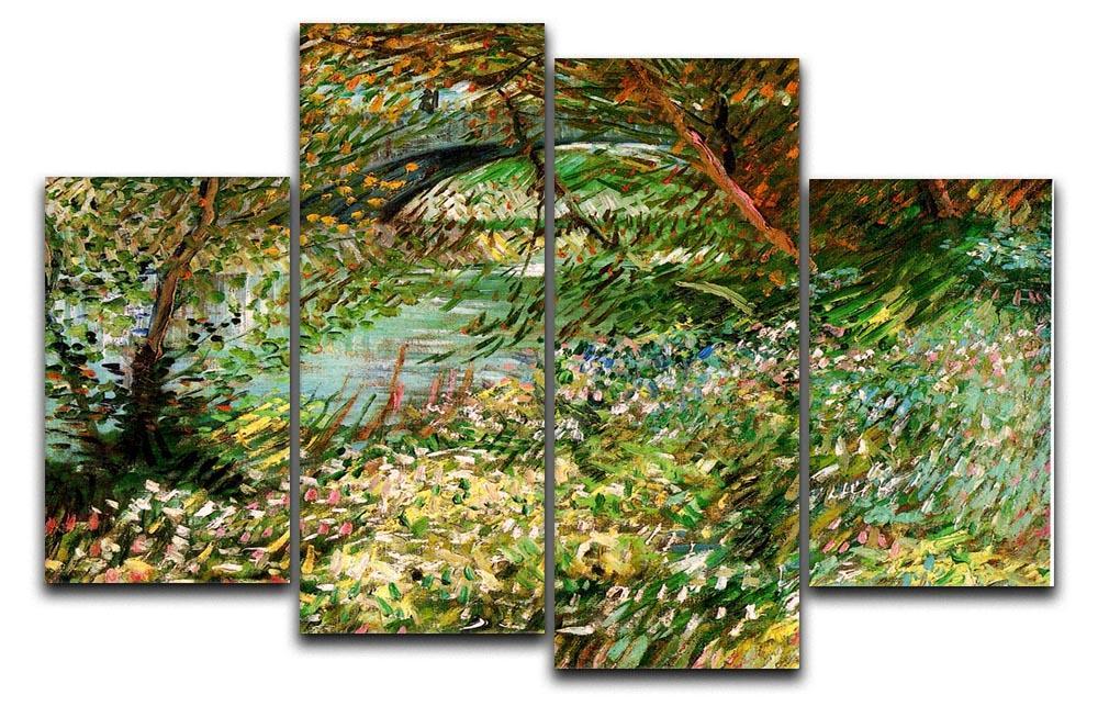 Banks of the Seine with Pont de Clichy in the Spring by Van Gogh 4 Split Panel Canvas  - Canvas Art Rocks - 1