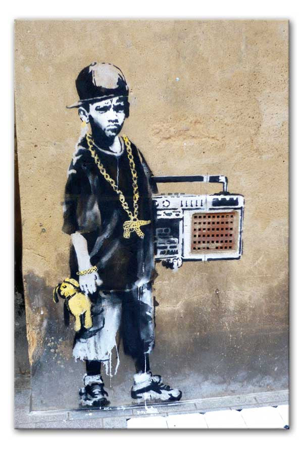 Banksy Gangster Boy with Ghetto Blaster Print - Canvas Art Rocks - 1