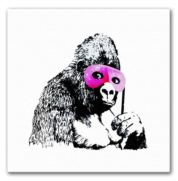Banksy Gorilla in Pink Mask Print - Canvas Art Rocks