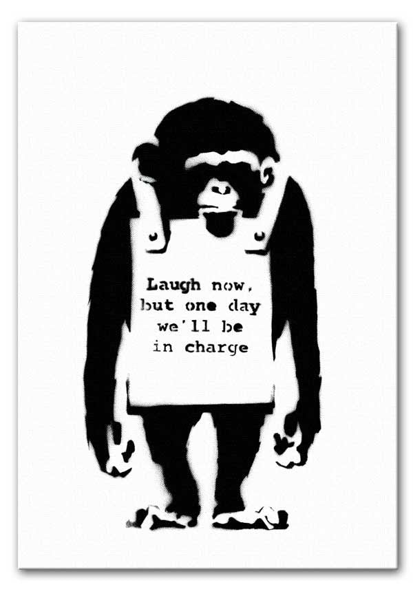 Banksy Laugh Now Monkey Canvas Print & Poster