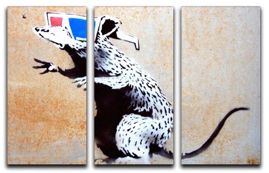 Banksy Rat Wearing 3D Glasses 3 Split Canvas Print - Canvas Art Rocks