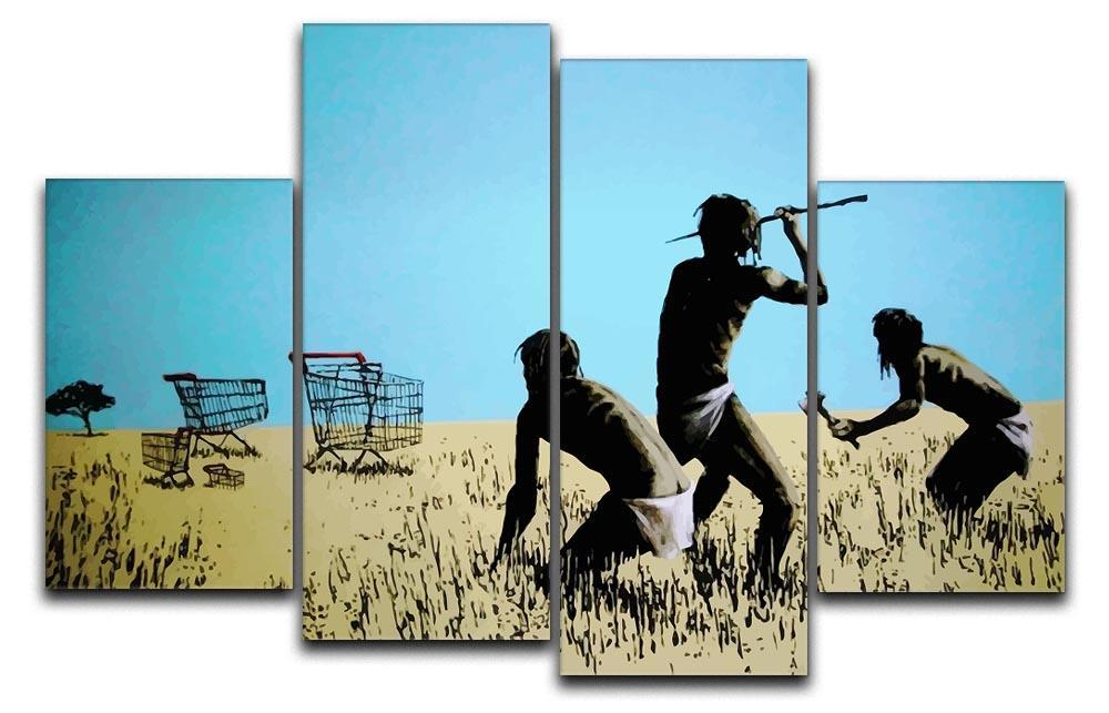 Banksy Aborigine Hunters 4 Split Panel Canvas  - Canvas Art Rocks - 1