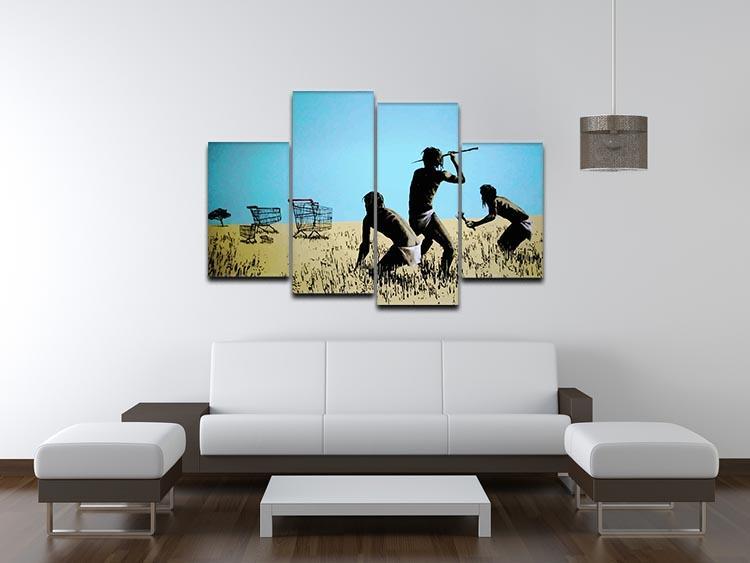 Banksy Aborigine Hunters 4 Split Panel Canvas - Canvas Art Rocks - 3