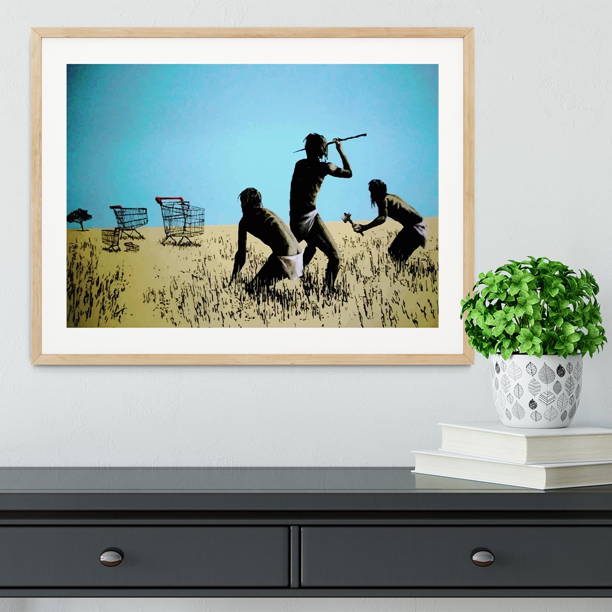 Banksy Aborigine Hunters Framed Print - Canvas Art Rocks - 3