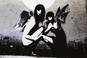 Banksy Angels In Moonlight Wall Mural Wallpaper - Canvas Art Rocks - 1