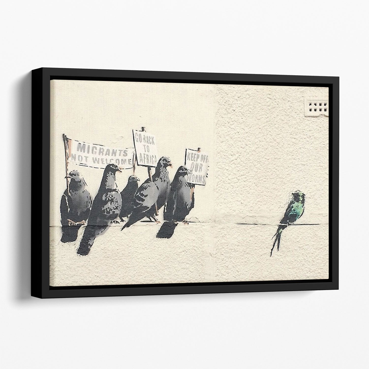 Banksy Anti-Immigration Birds Floating Framed Canvas