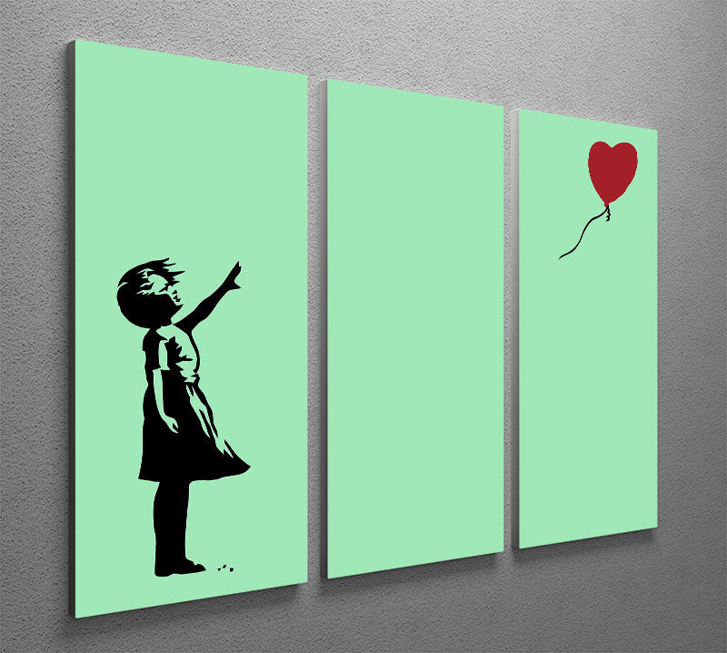Banksy Balloon Heart Girl Green 3 Split Panel Canvas Print - Canvas Art Rocks - 2
