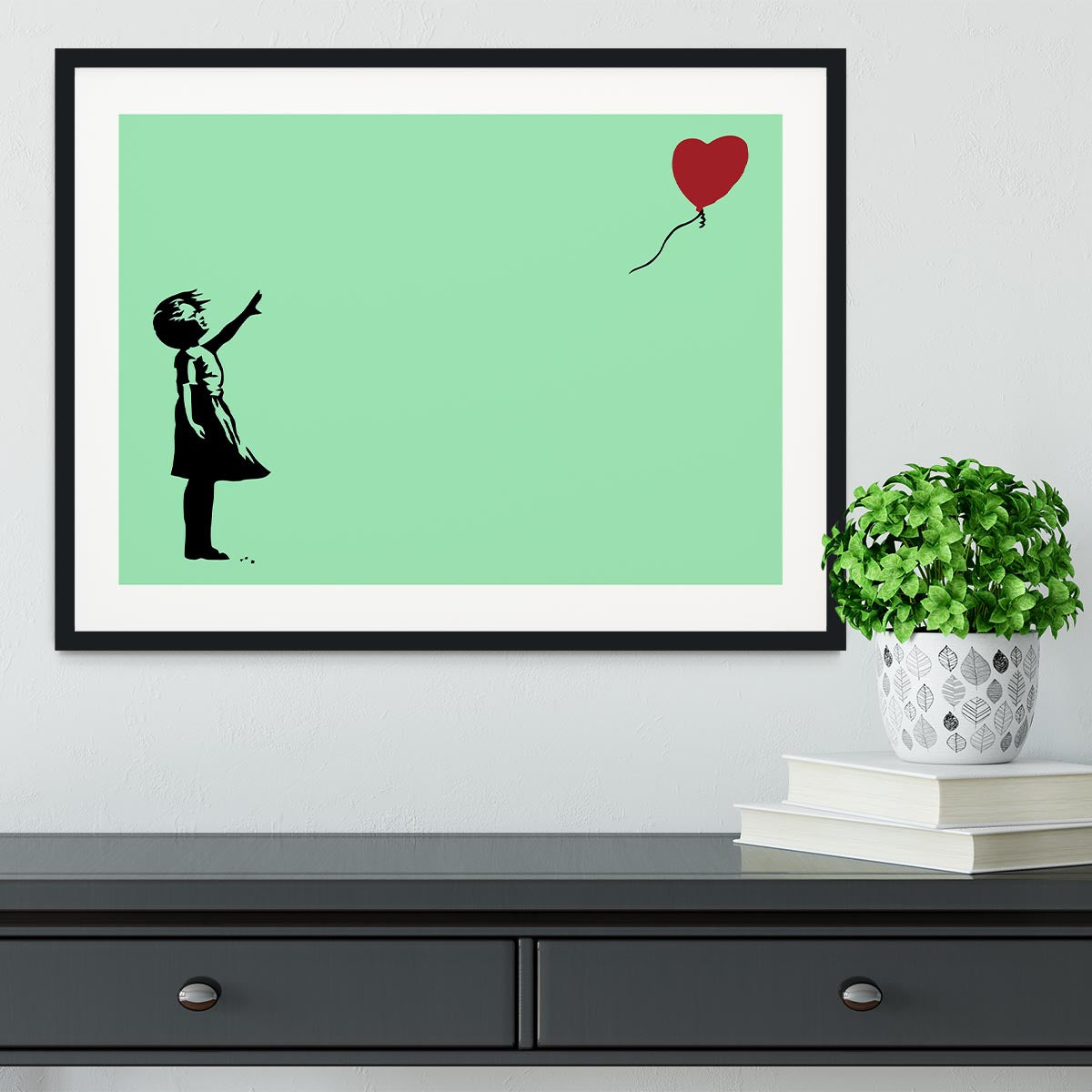 Banksy Balloon Heart Girl Green Framed Print - Canvas Art Rocks - 1