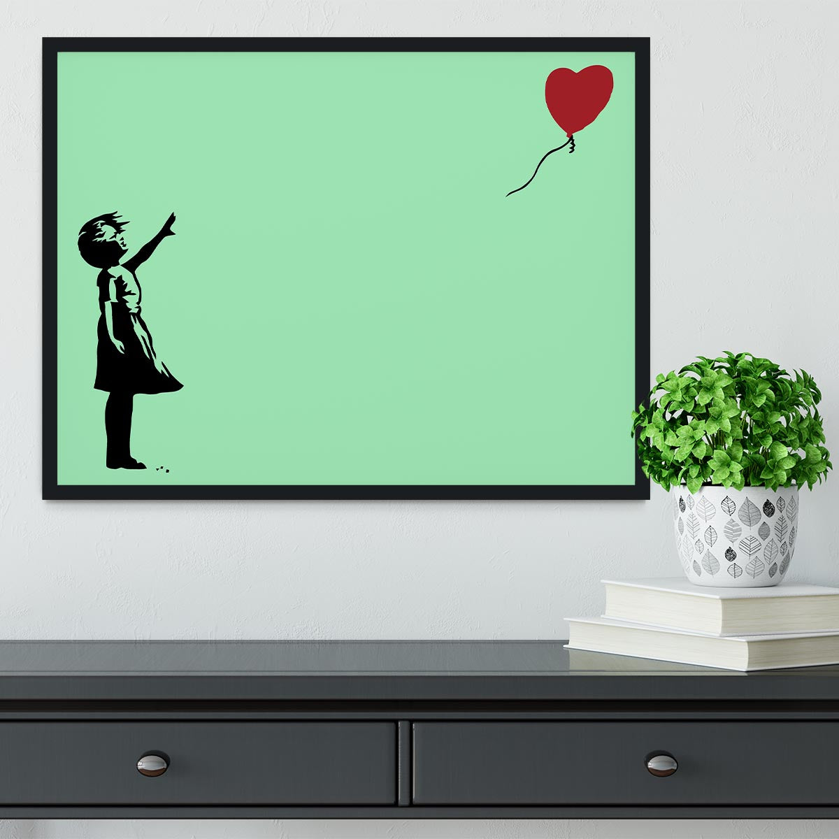 Banksy Balloon Heart Girl Green Framed Print - Canvas Art Rocks - 2