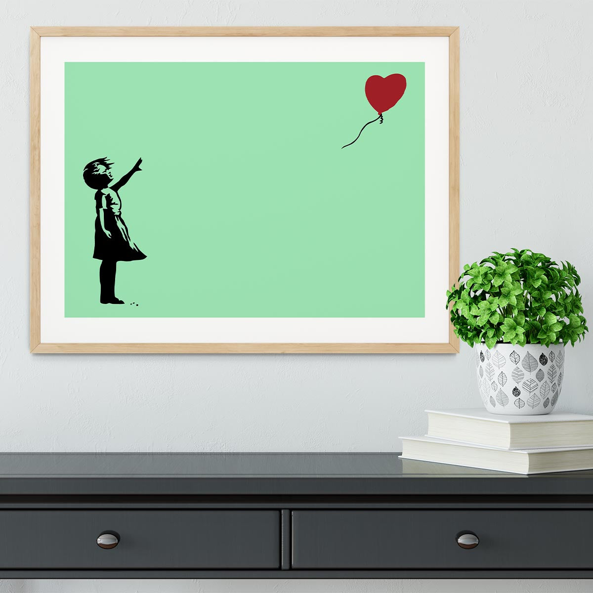Banksy Balloon Heart Girl Green Framed Print - Canvas Art Rocks - 3