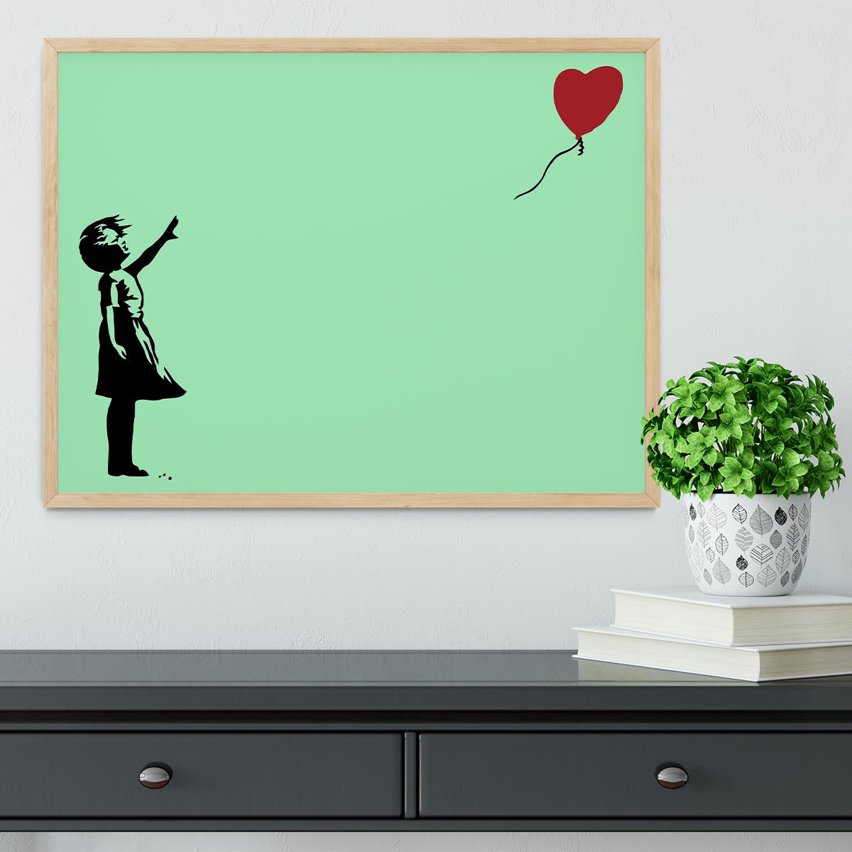 Banksy Balloon Heart Girl Green Framed Print - Canvas Art Rocks - 4